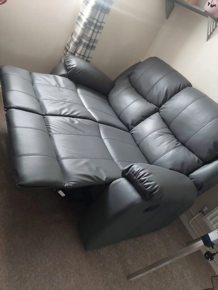 Grey 2 seater sofa and chair - manual recliners