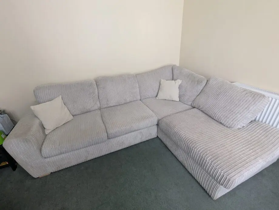 DFS "Hayden" 4 piece. Corner sofa, manual recliner chair, banquet footstool, storage footstool.