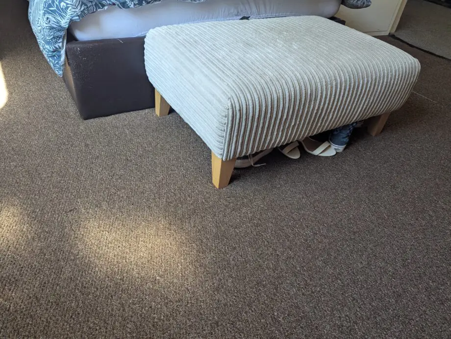 DFS "Hayden" 4 piece. Corner sofa, manual recliner chair, banquet footstool, storage footstool.