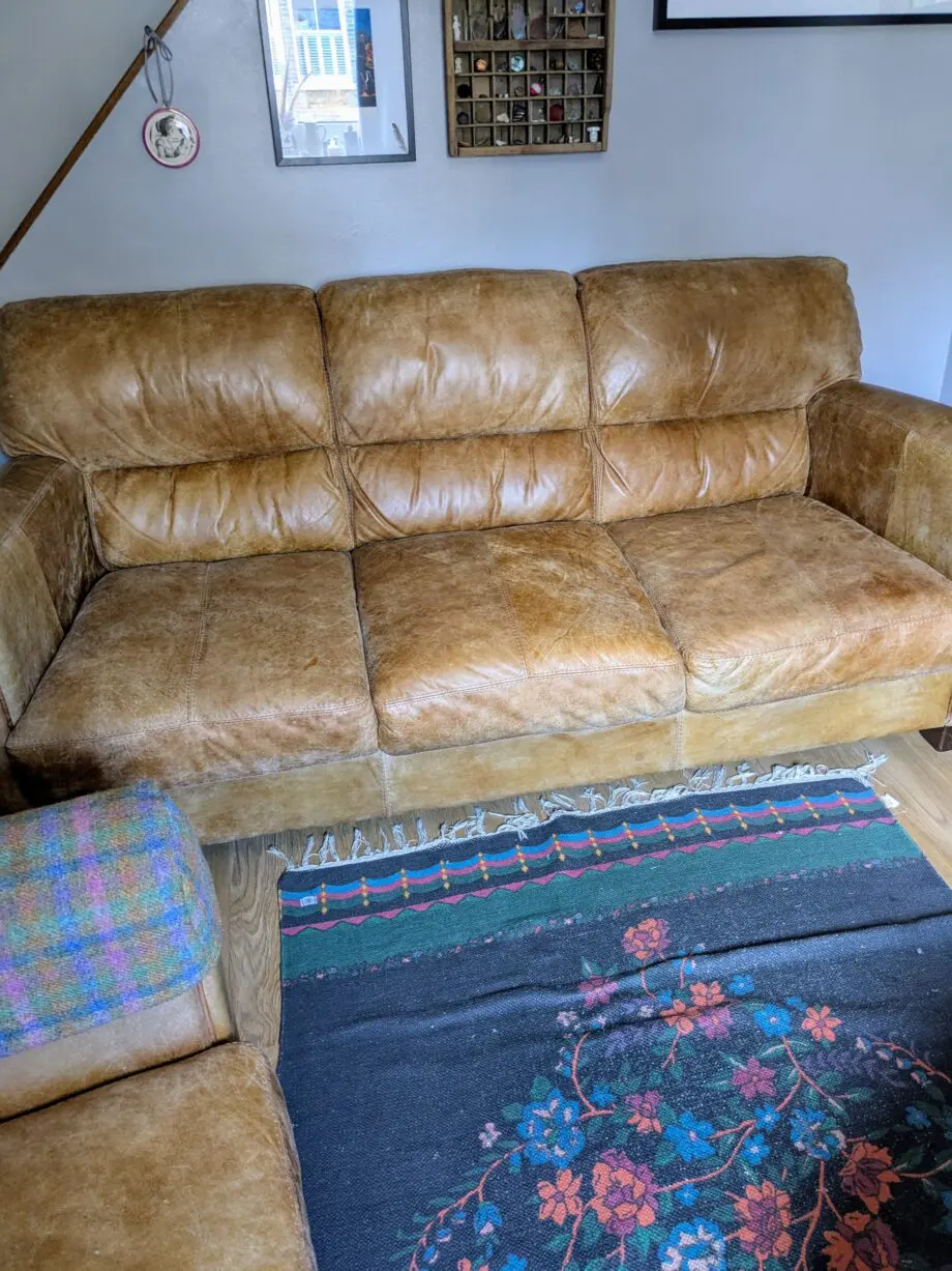 DFS Distressed Aniline Leather Sofa and Armchair