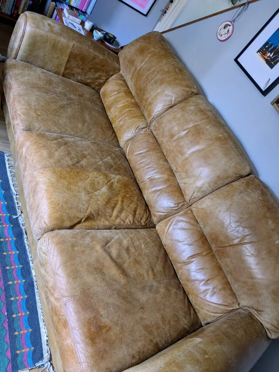 DFS Distressed Aniline Leather Sofa and Armchair