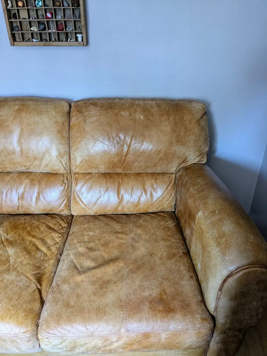 DFS Distressed Aniline Leather Sofa and Armchair