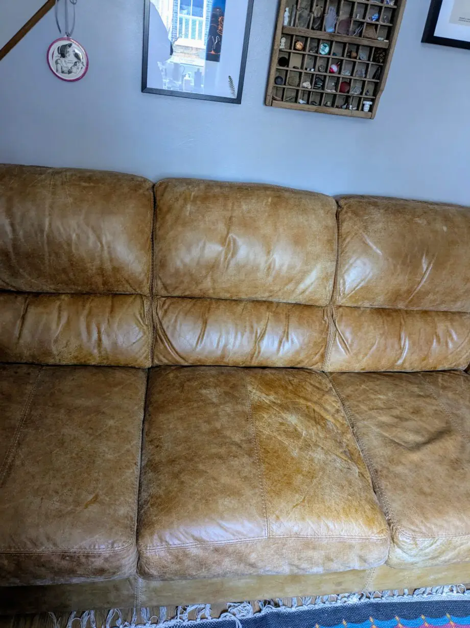 DFS Distressed Aniline Leather Sofa and Armchair