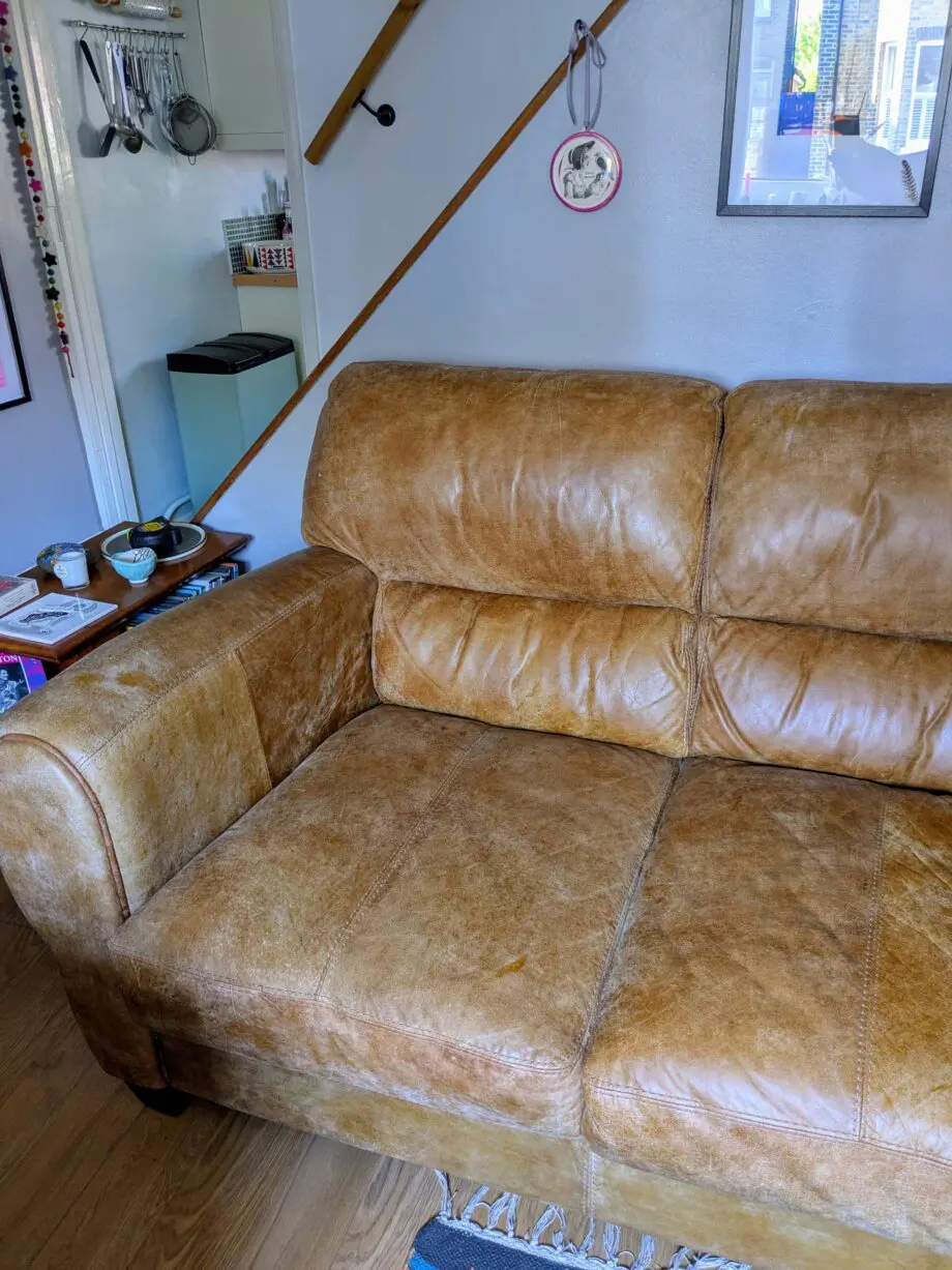 DFS Distressed Aniline Leather Sofa and Armchair