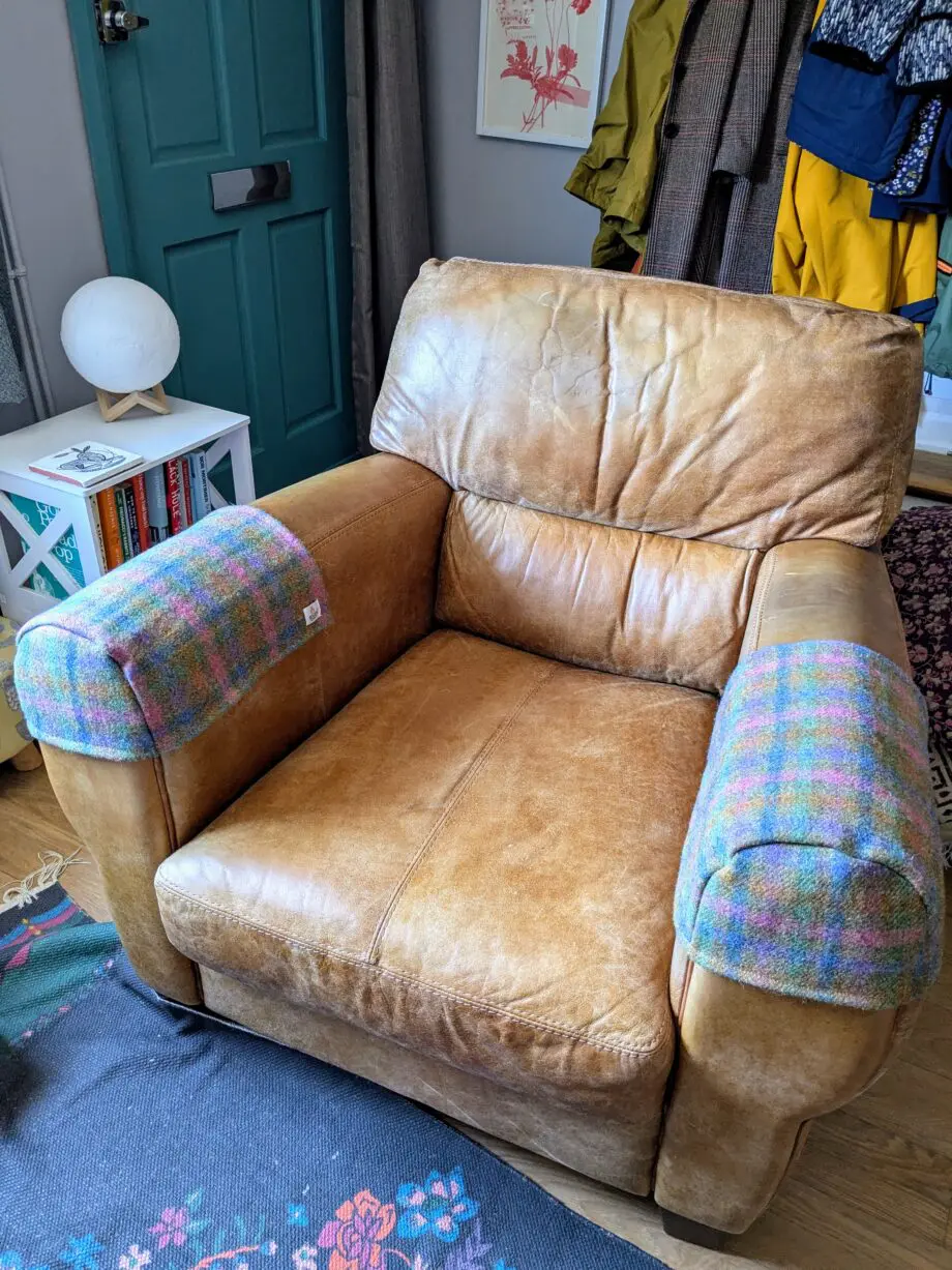 DFS Distressed Aniline Leather Sofa and Armchair