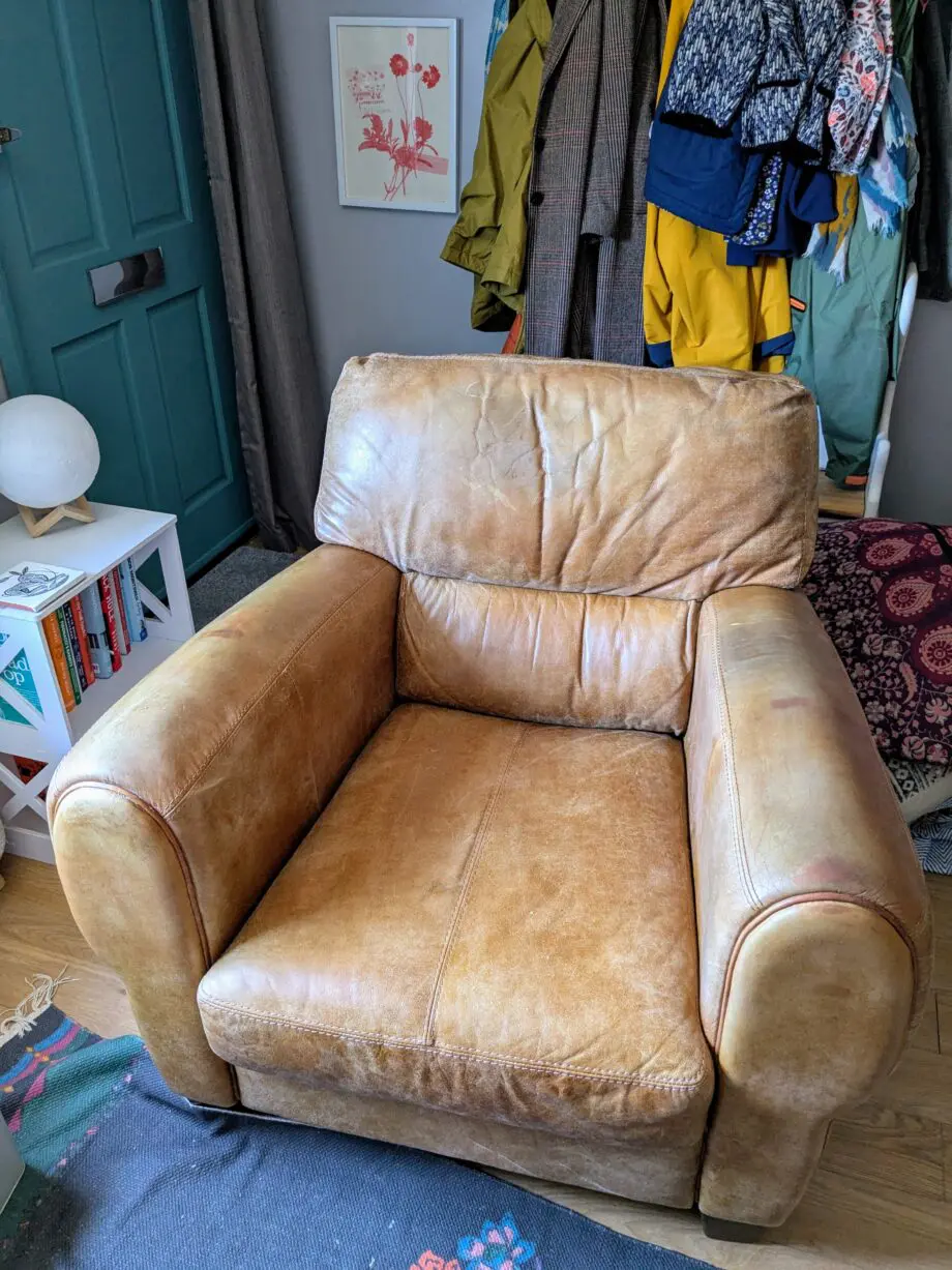 DFS Distressed Aniline Leather Sofa and Armchair