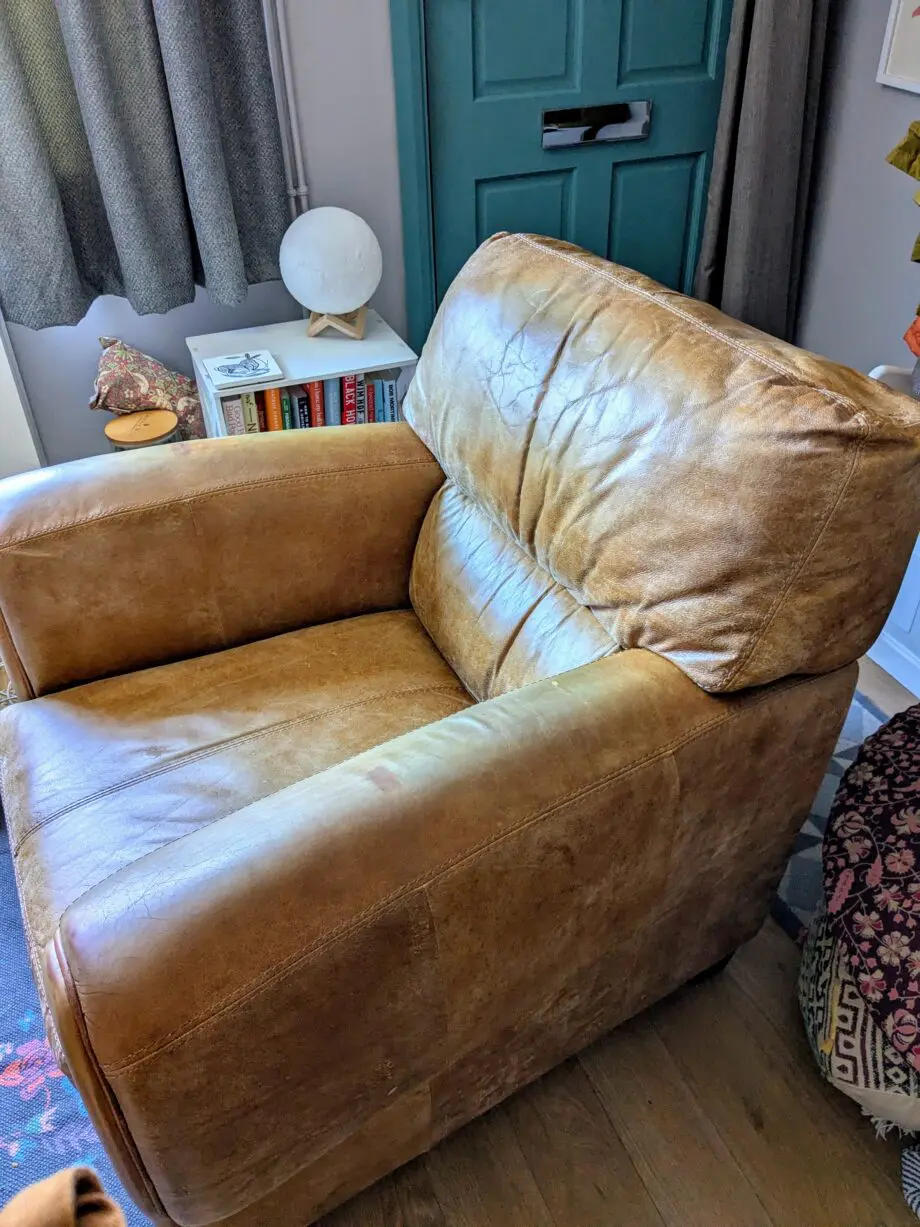 DFS Distressed Aniline Leather Sofa and Armchair