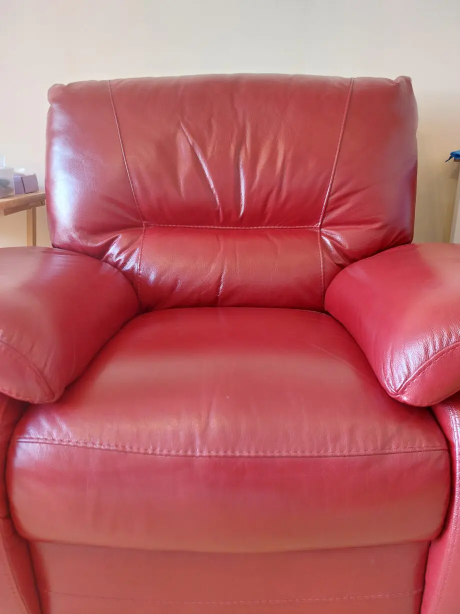 Red and Beige Reclining Sofa and 2 Armchairs