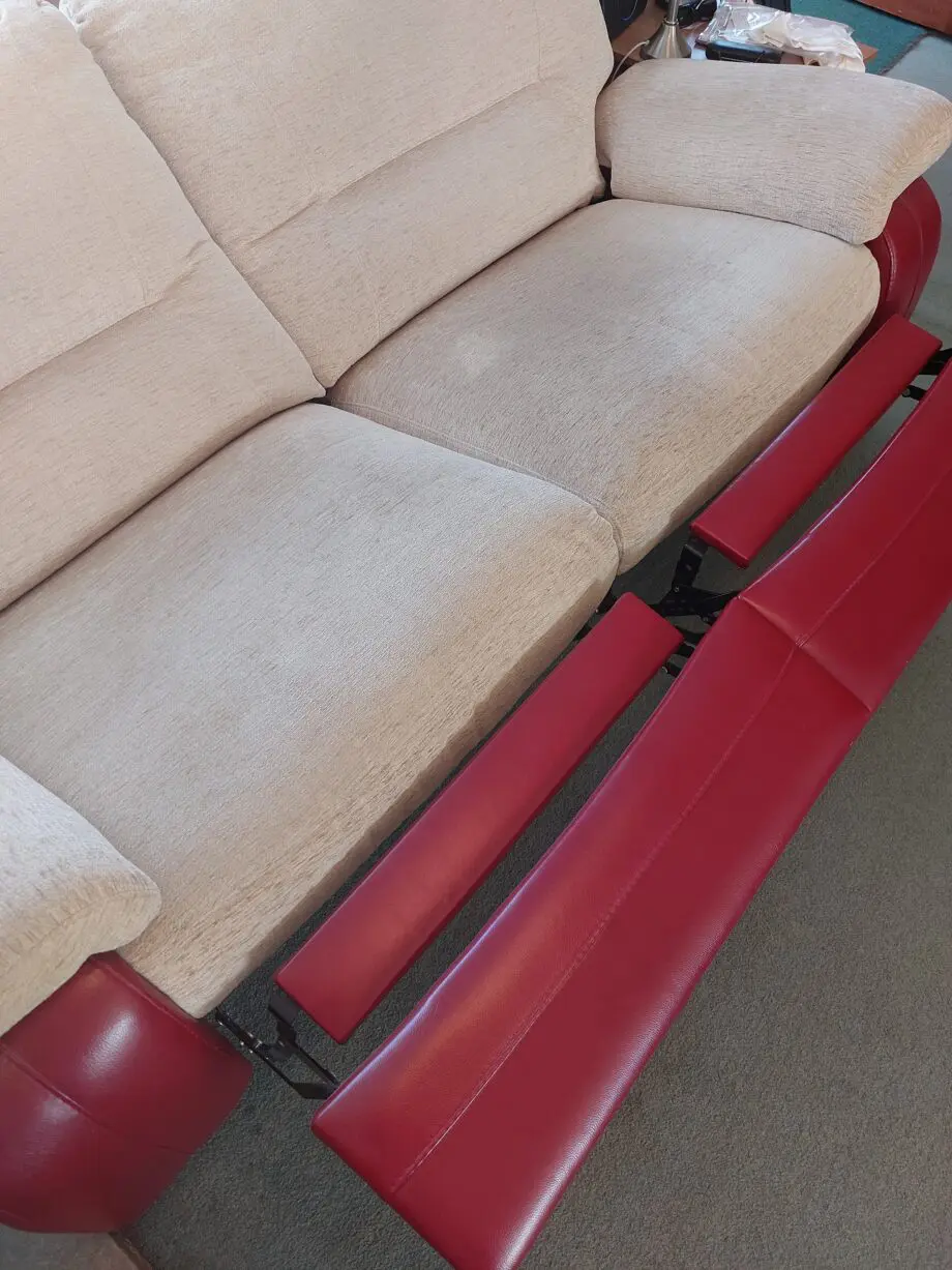 Red and Beige Reclining Sofa and 2 Armchairs