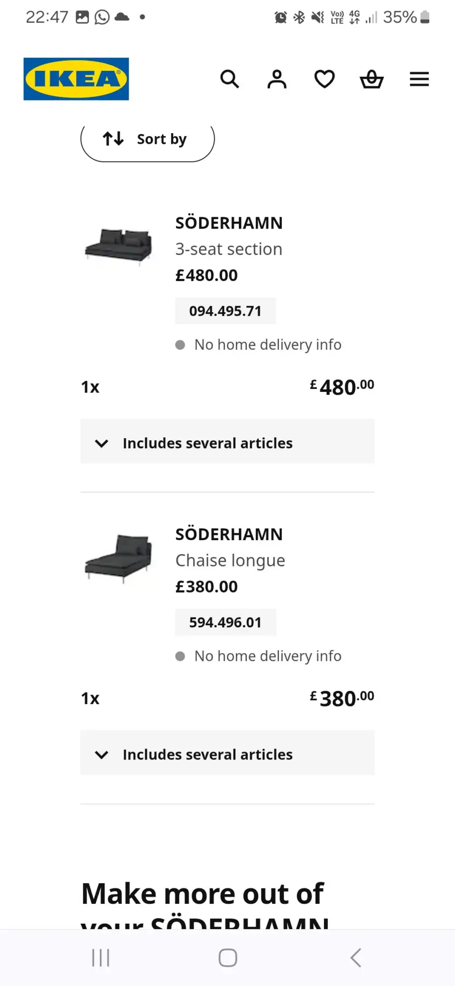 Ikea Fridtuna Dark Grey SÖDERHAMN 4-Seater Modular Sofa – RRP £860
