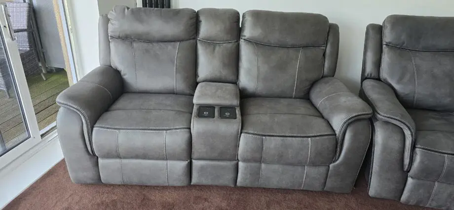 2 seat grey leather electric recliner