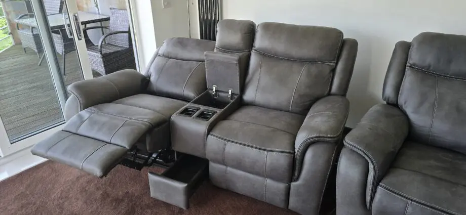 2 seat grey leather electric recliner