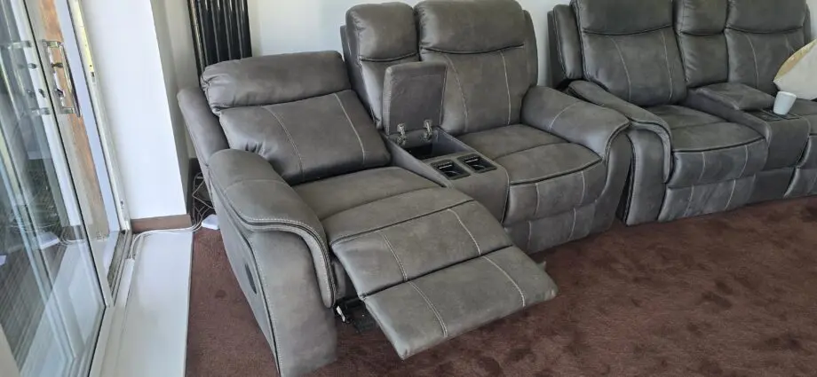 2 seat grey leather electric recliner