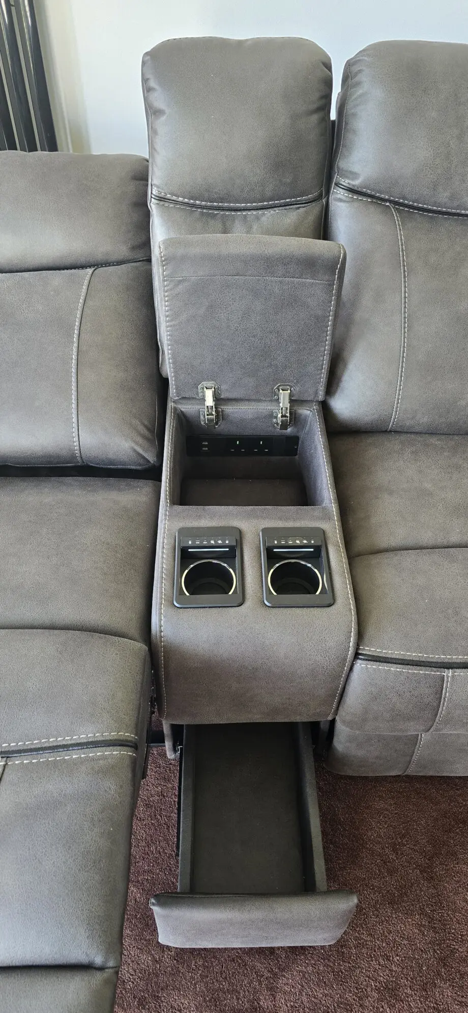 2 seat grey leather electric recliner