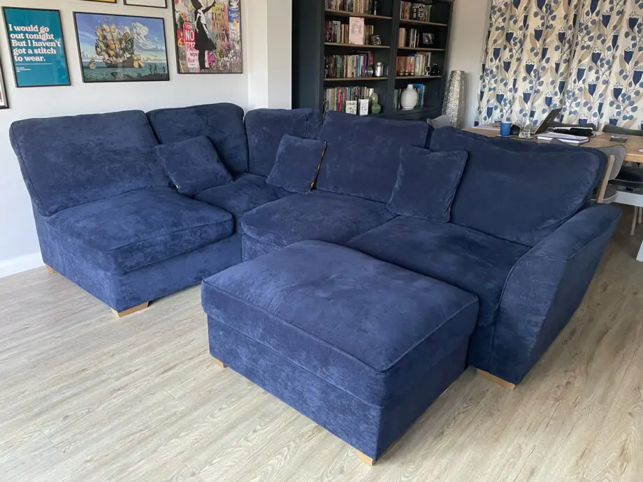 Corner Sofa with footstool and scatter cushions