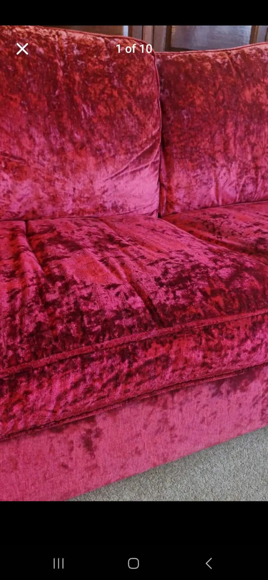 Rose red crushed velvet vintage style sofa