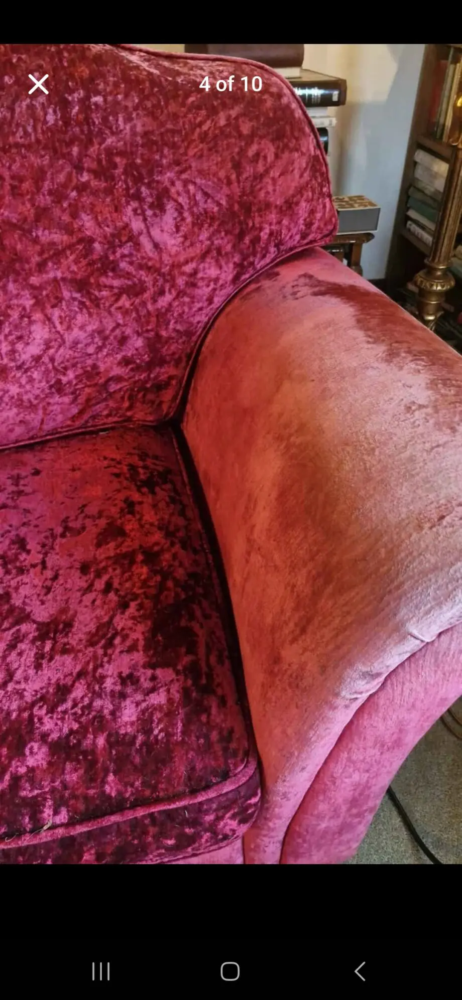 Rose red crushed velvet vintage style sofa