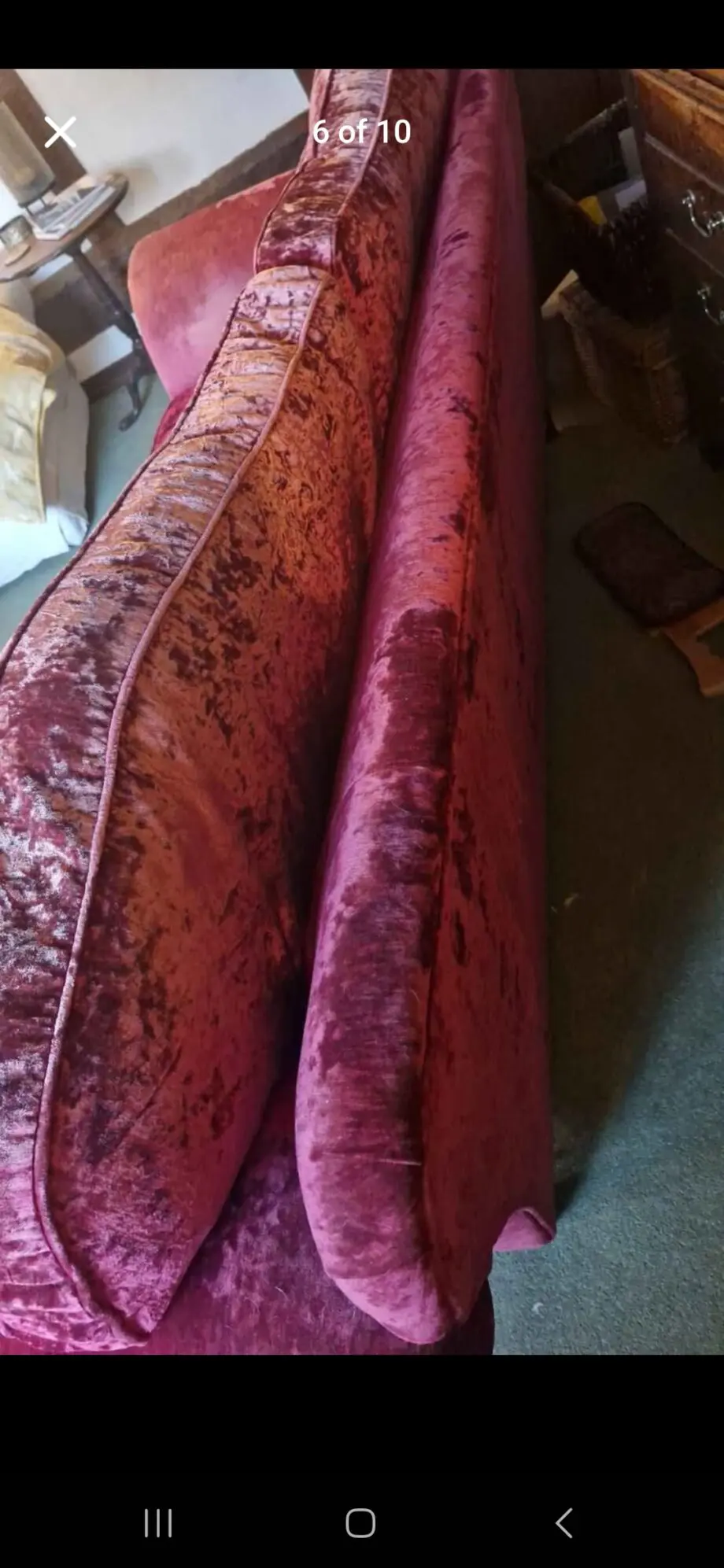 Rose red crushed velvet vintage style sofa