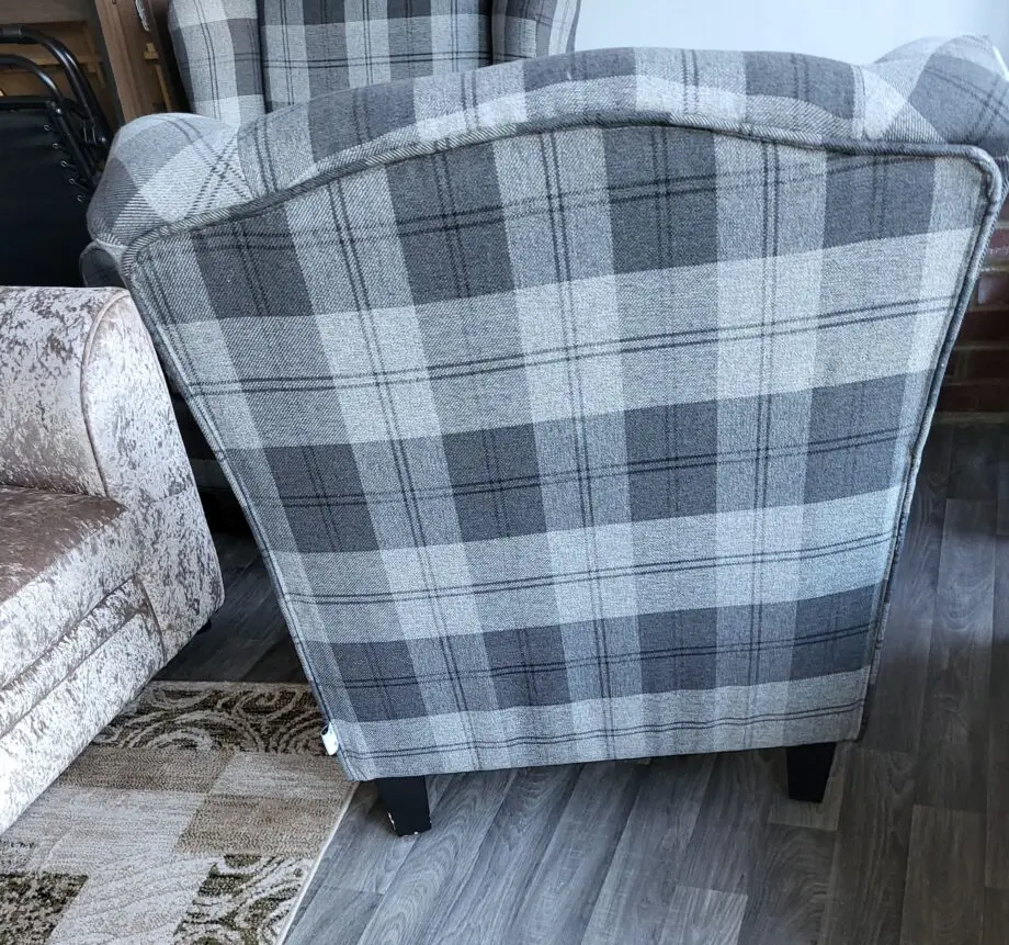 Warmiehomy Winged armchair x 2 Grey tartan pattern.