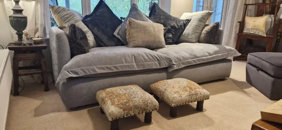 Tetrad 3 Seater Sofa in stunning grey fabric, from their 2022 Amilie range with full size storage ottoman & 2 TKmax footstools