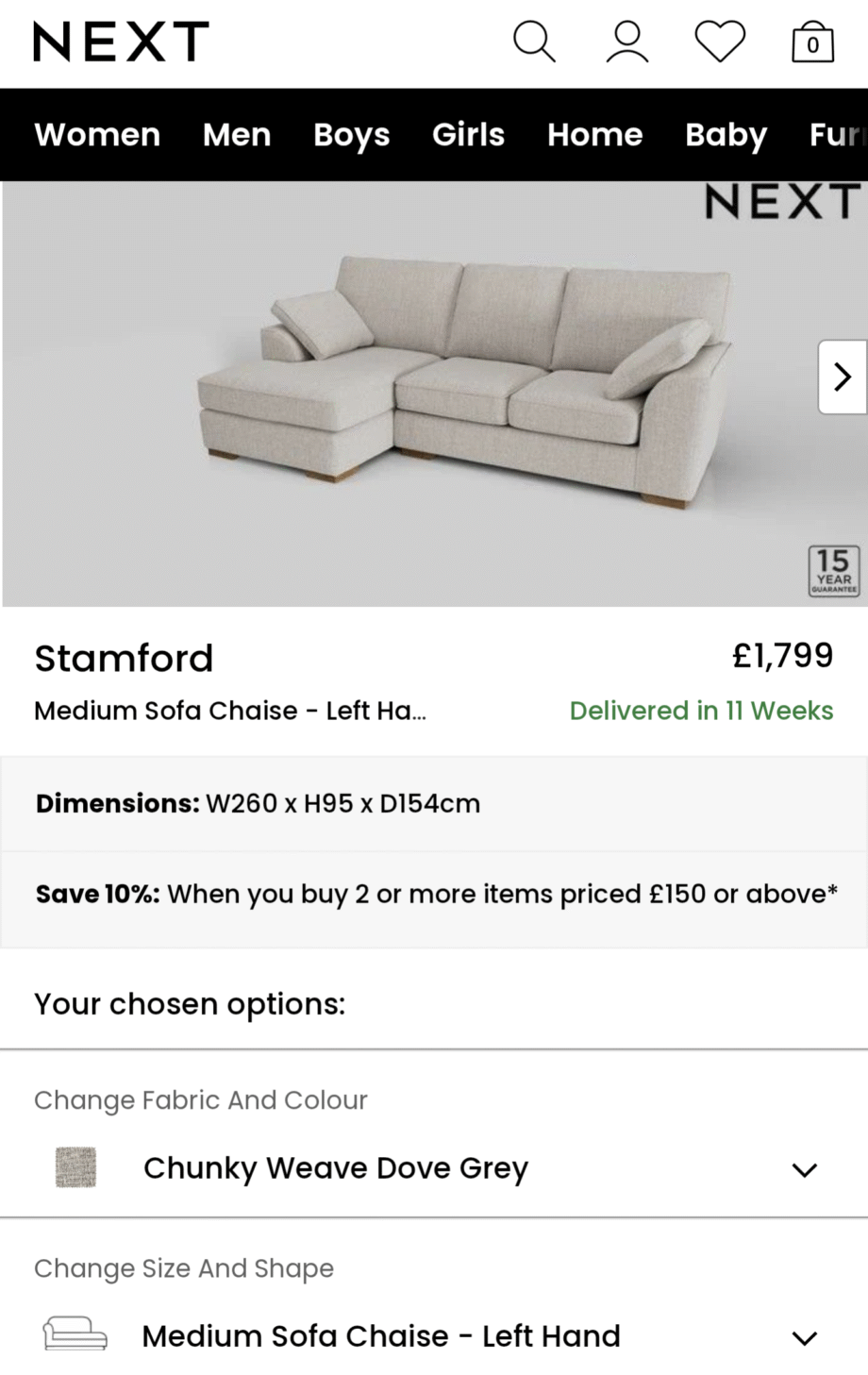 Next 4 seat corner sofa "Stamford"