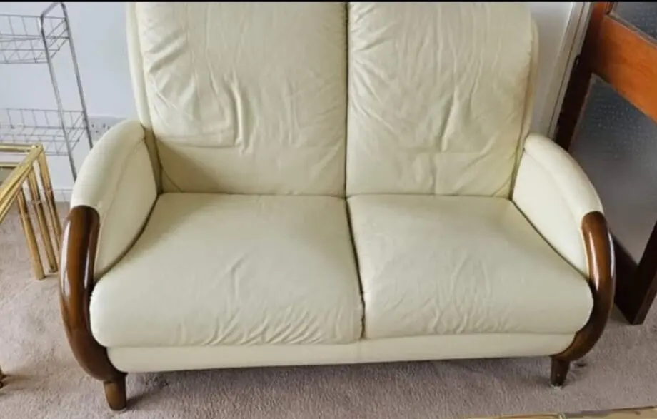 Natuzzi Cream Leather Sofa Set