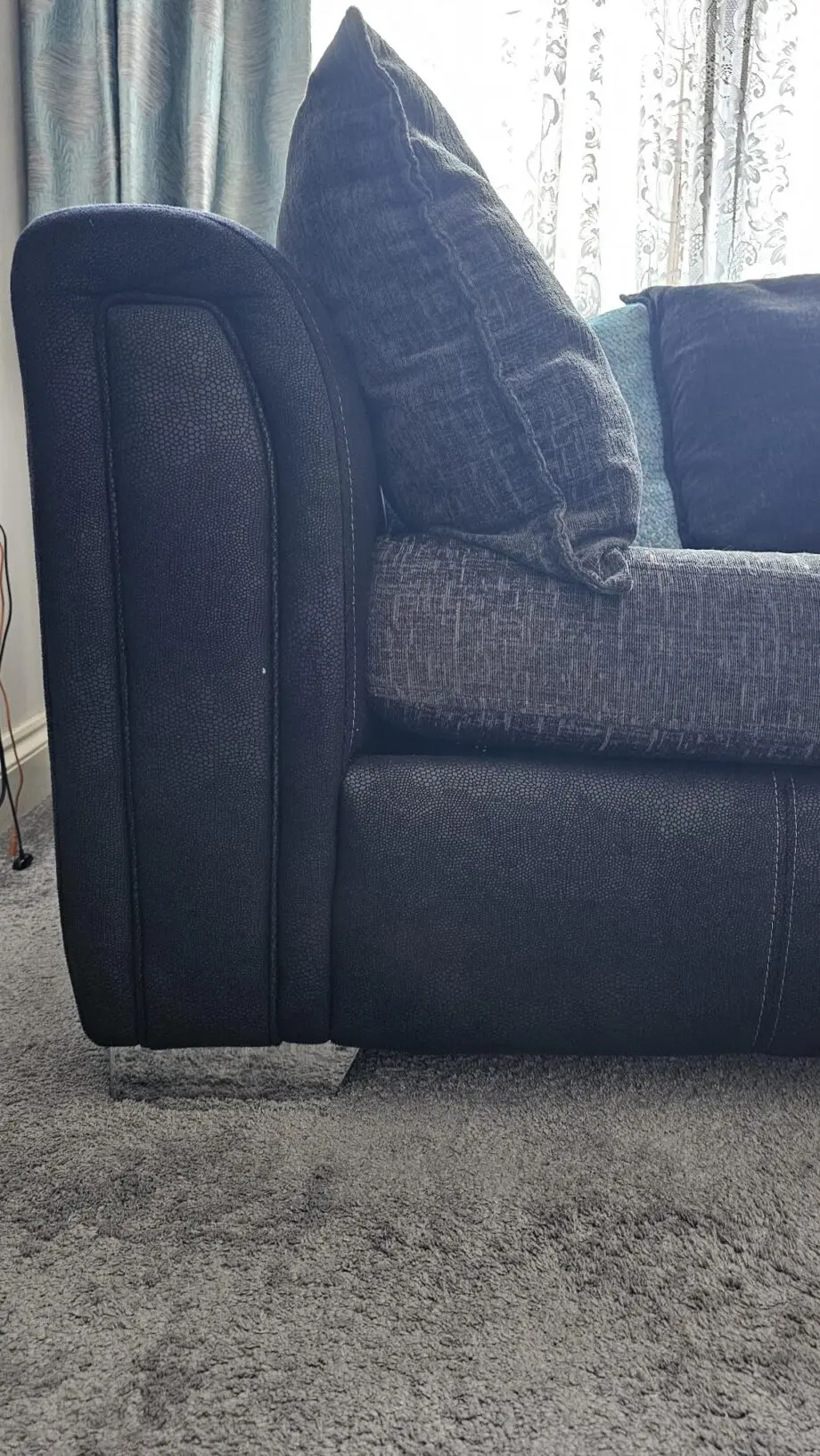Charcoal/Teal/Black DFS fabric sofa set for sale - 3 pieces