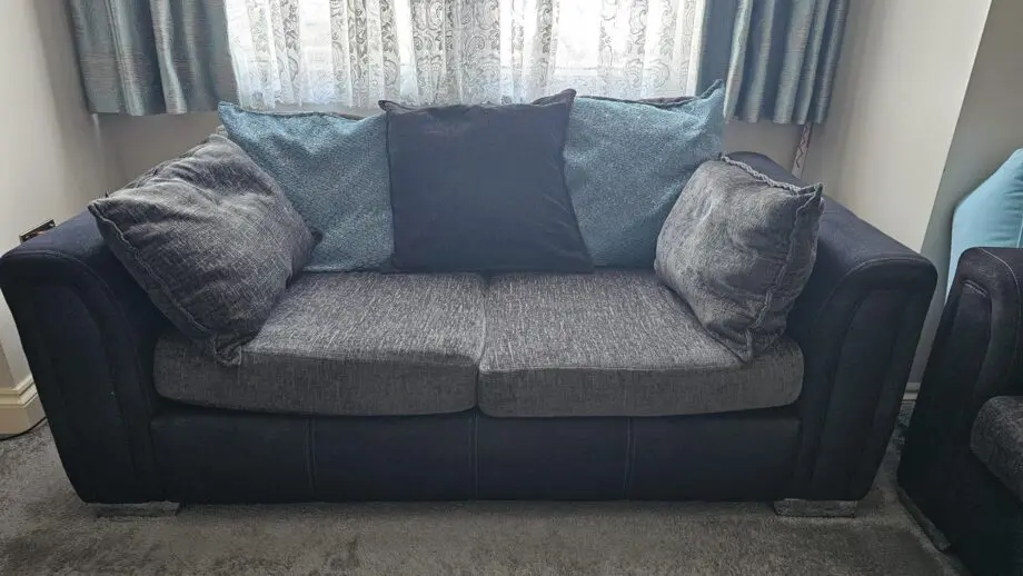Charcoal/Teal/Black DFS fabric sofa set for sale - 3 pieces