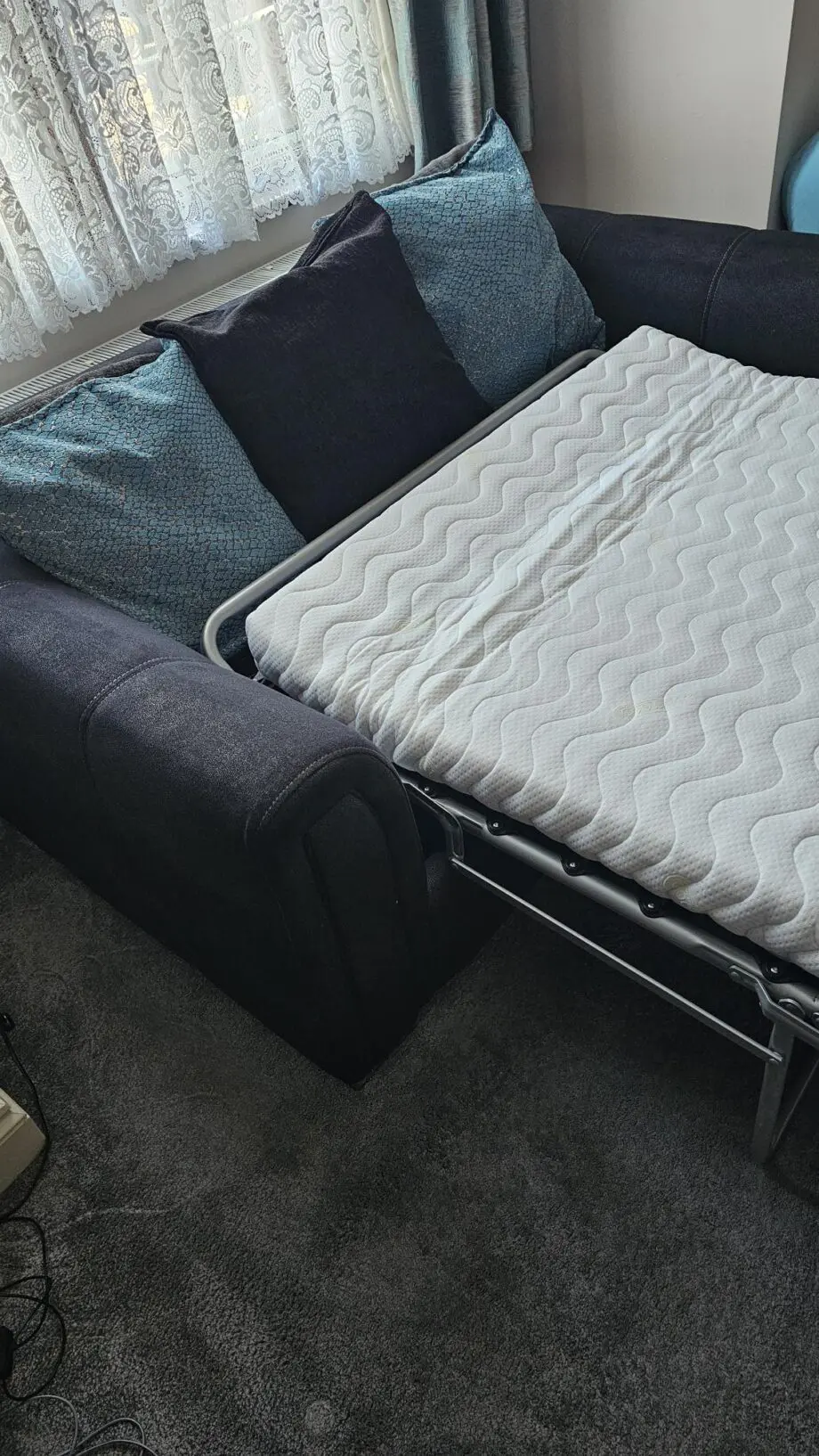 Charcoal/Teal/Black DFS fabric sofa set for sale - 3 pieces