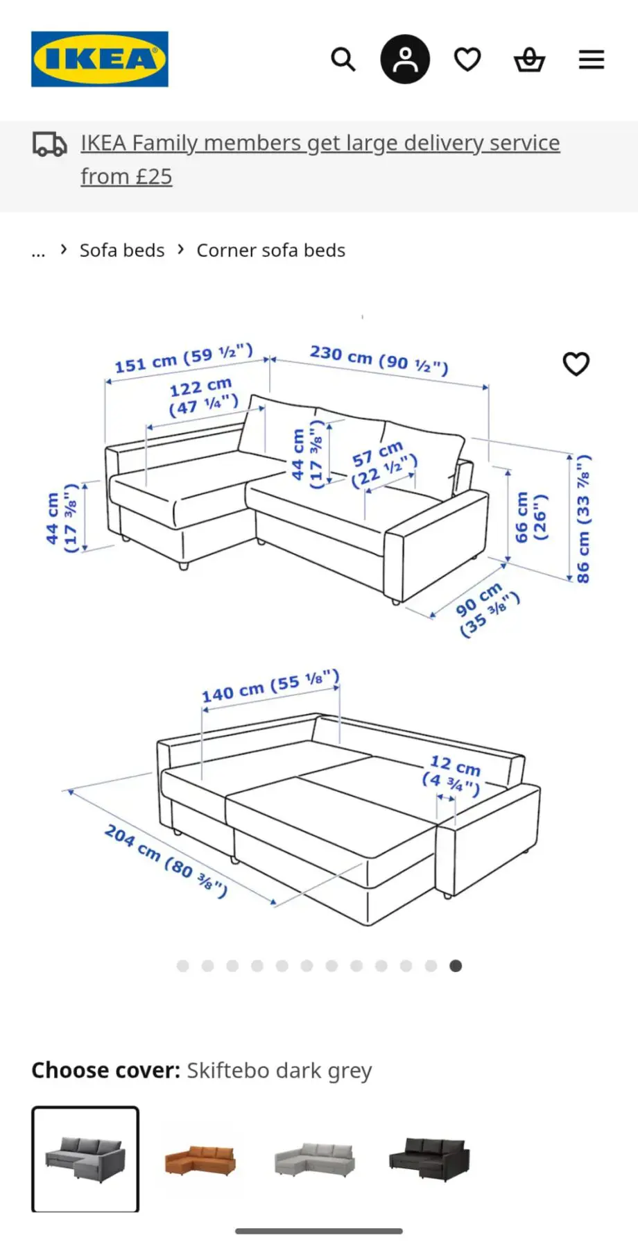 IKEA FRIHETEN Corner sofa-bed with storage, Skiftebo dark grey