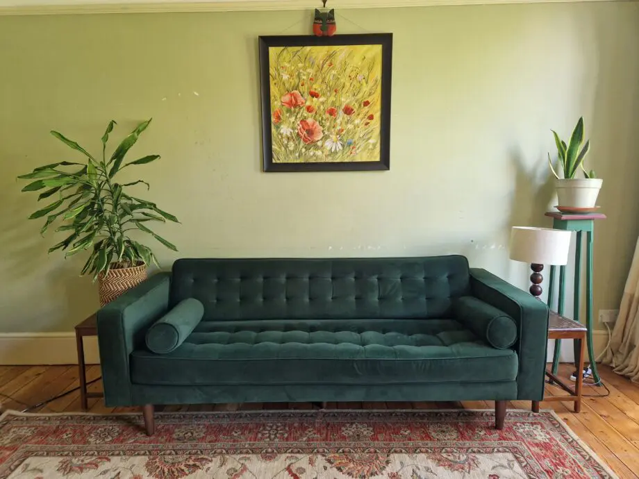 Made.com Green Velvet Scott 3 Seater Sofa