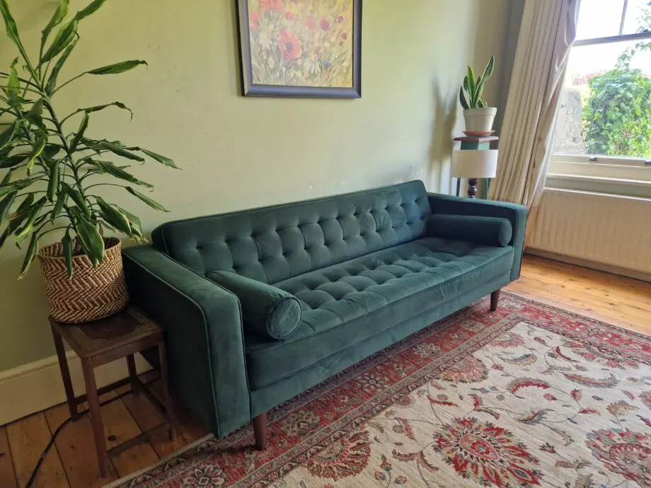 Made.com Green Velvet Scott 3 Seater Sofa