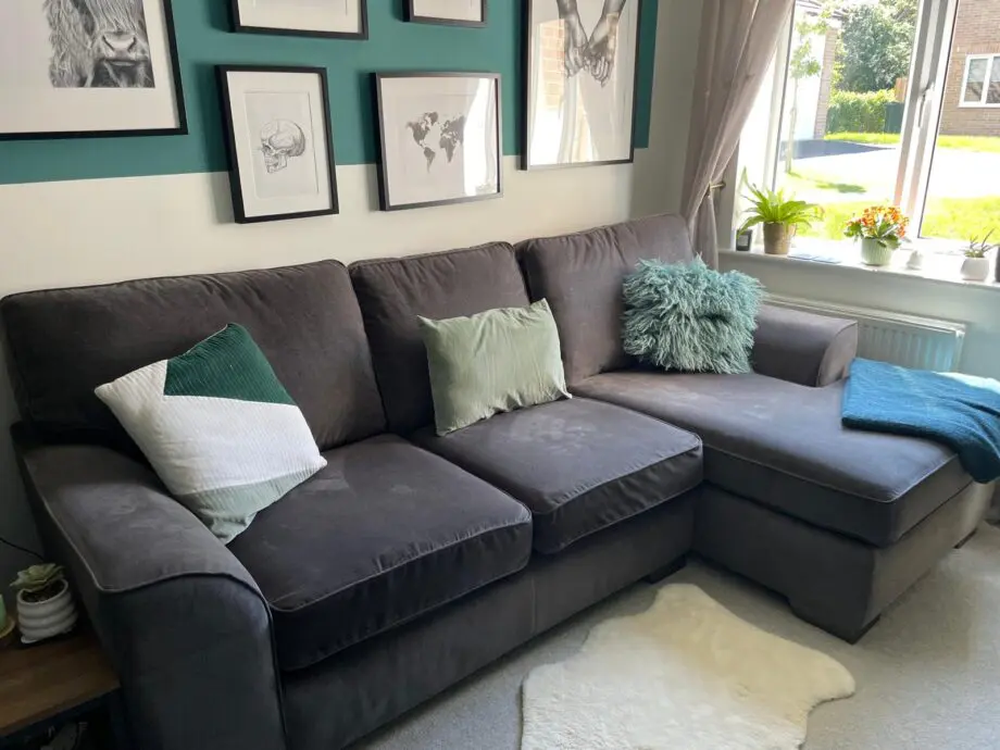 Stamford large sofa chaise. Plush chenille dark grey