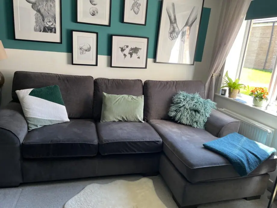 Stamford large sofa chaise. Plush chenille dark grey