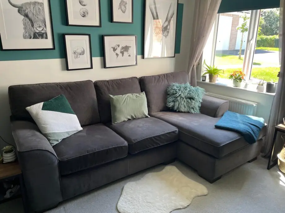 Stamford large sofa chaise. Plush chenille dark grey