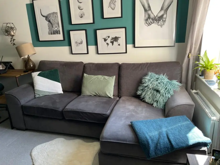 Stamford large sofa chaise. Plush chenille dark grey