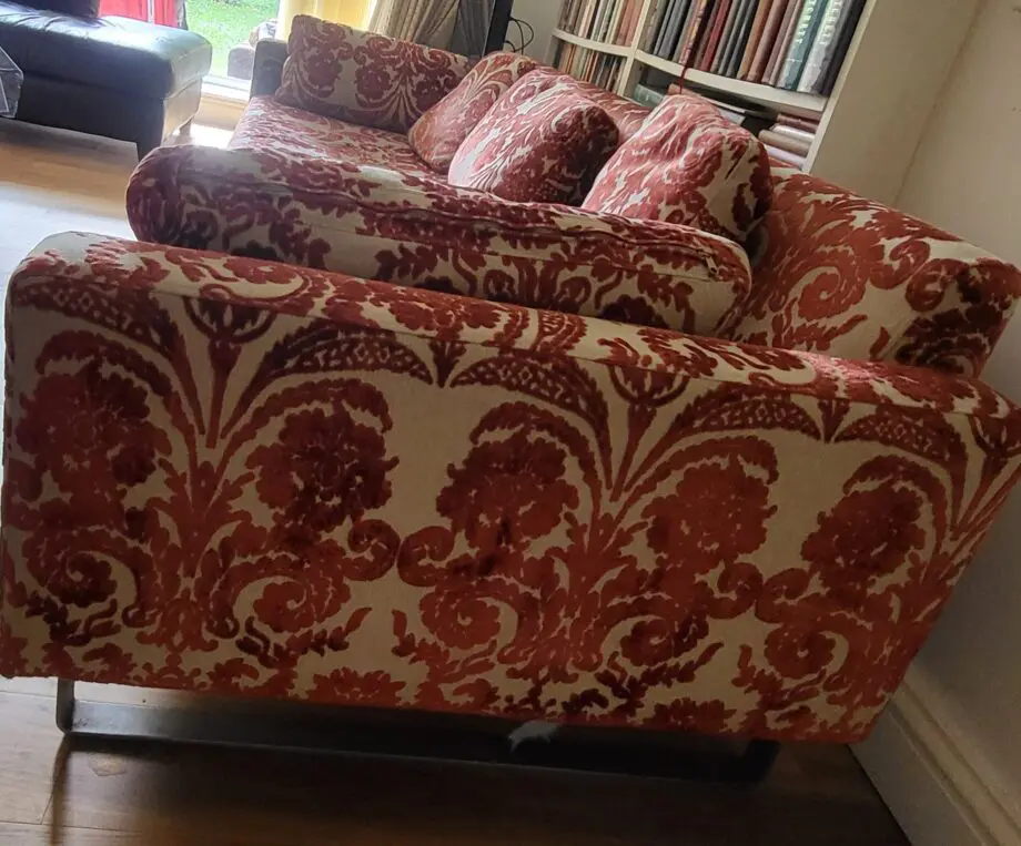 Unknown brand, beige and wine red combination, 4 seater sofa