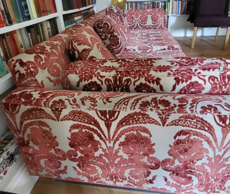 Unknown brand, beige and wine red combination, 4 seater sofa