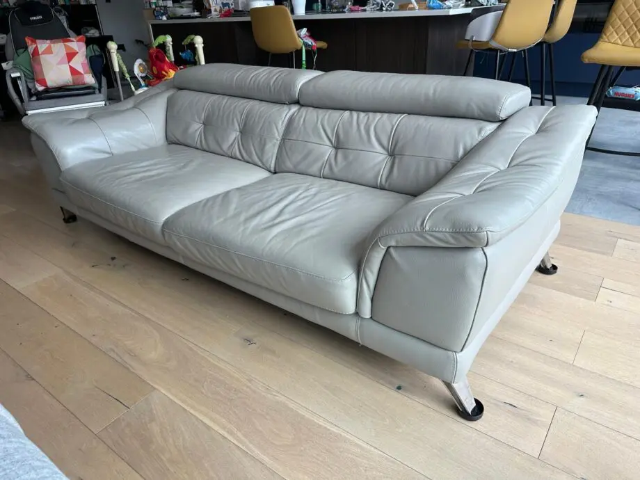 Sofology grey premium leather sofa & footstool