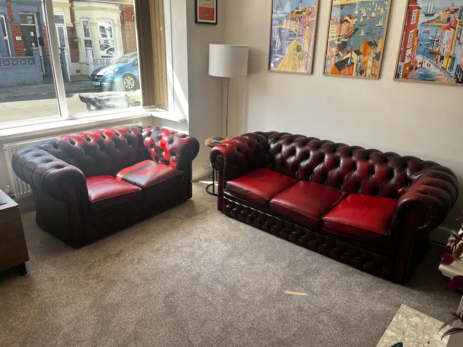 2 and 3 seater Chesterfield sofas in red leather