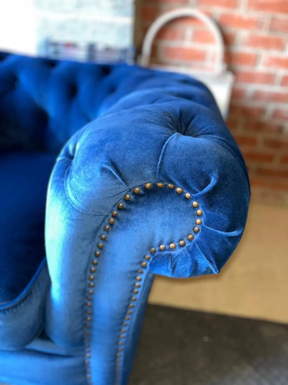 Sofology Chesterfield style royal blue 3 seat sofa and single seat chair
