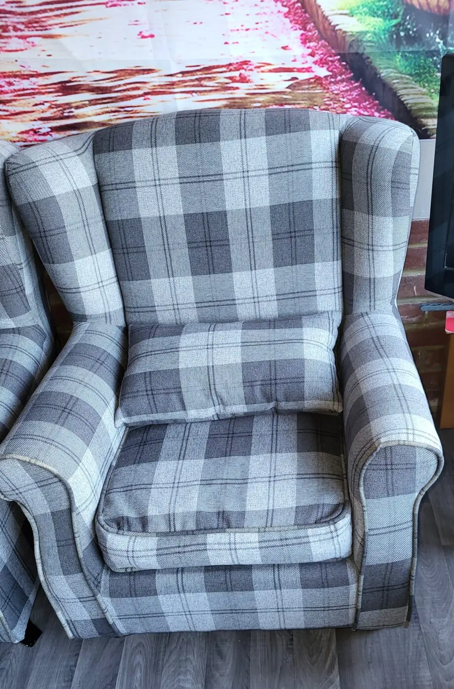 Warmiehomy Winged armchair x 2 Grey tartan pattern.