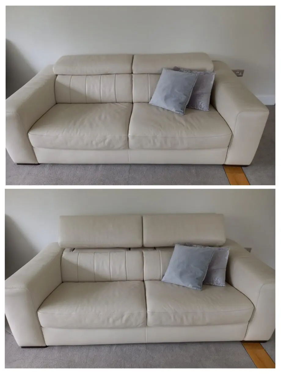 Natuzzi off-white leather sofas, manual headrest