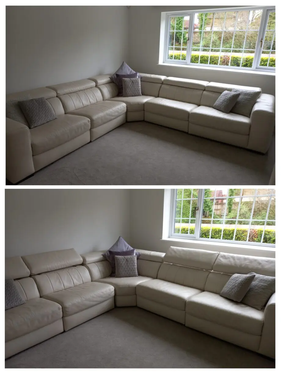 Natuzzi off-white leather sofas, manual headrest