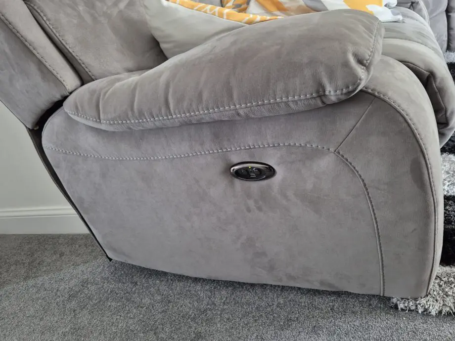 Grey, corner, reclining sofa for sale.