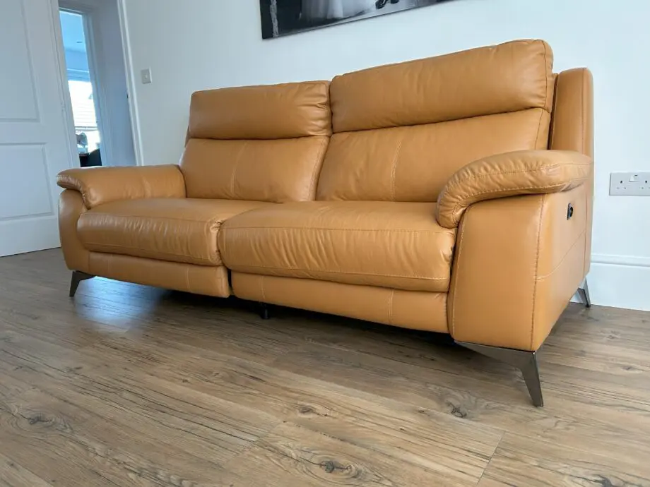 Furniture Village Three Seater Leather Power Recliner Sofa