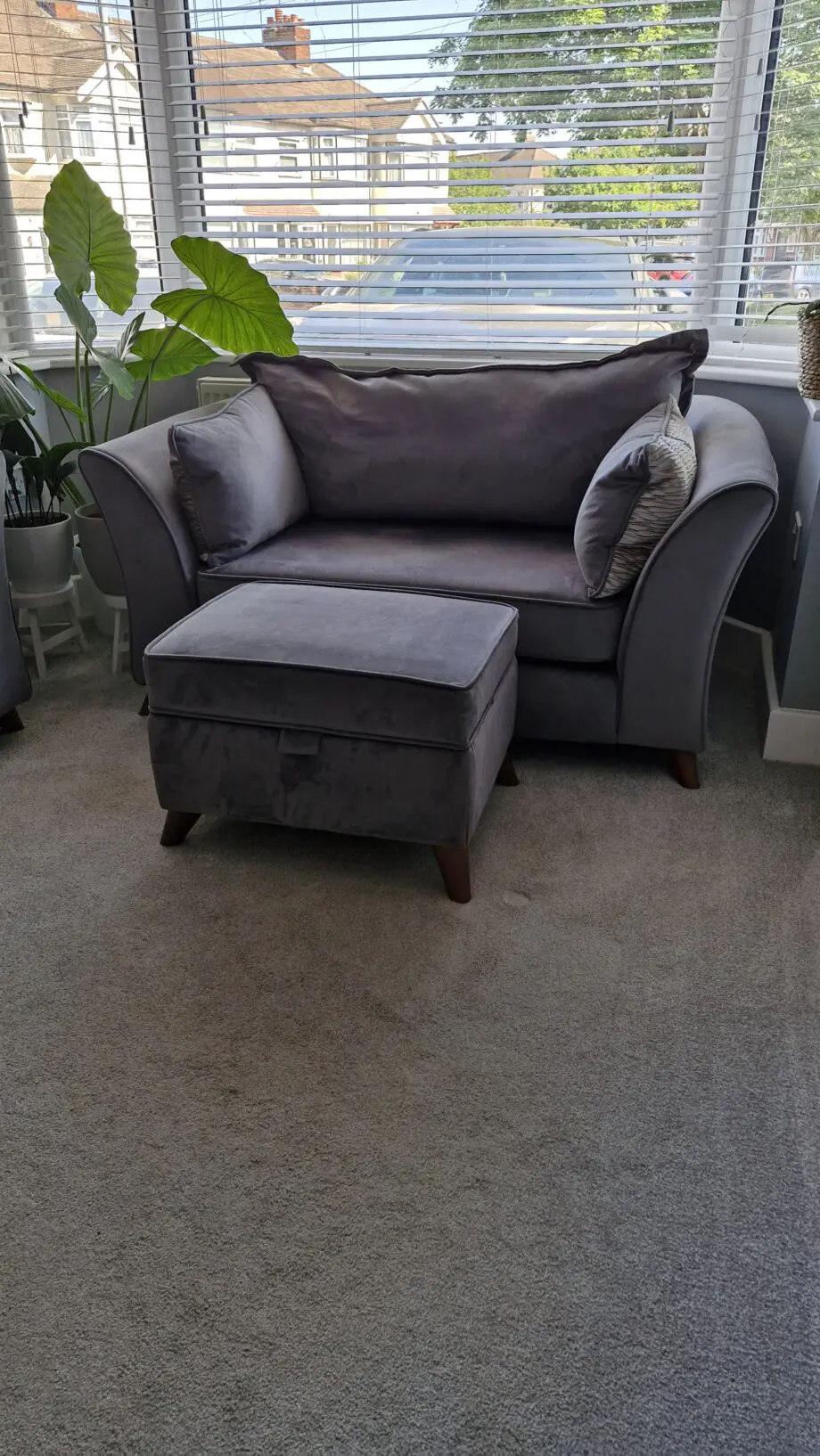 Sofology grey shimmer sofa set 2 + cuddle and storage footstool