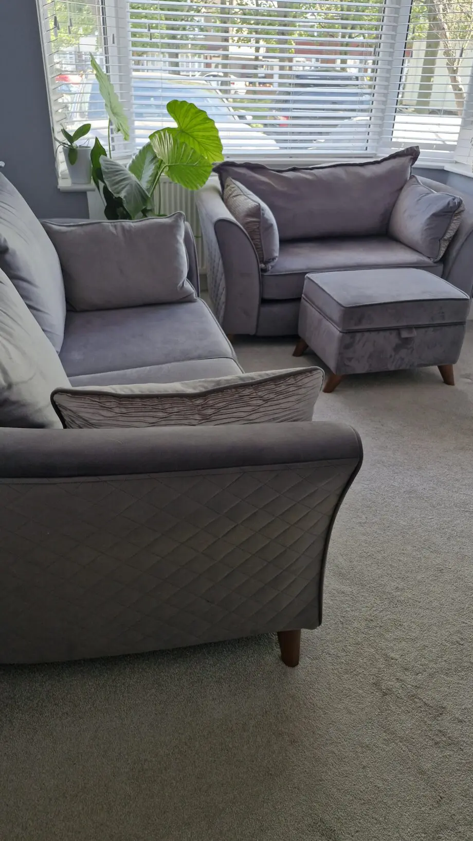 Sofology grey shimmer sofa set 2 + cuddle and storage footstool