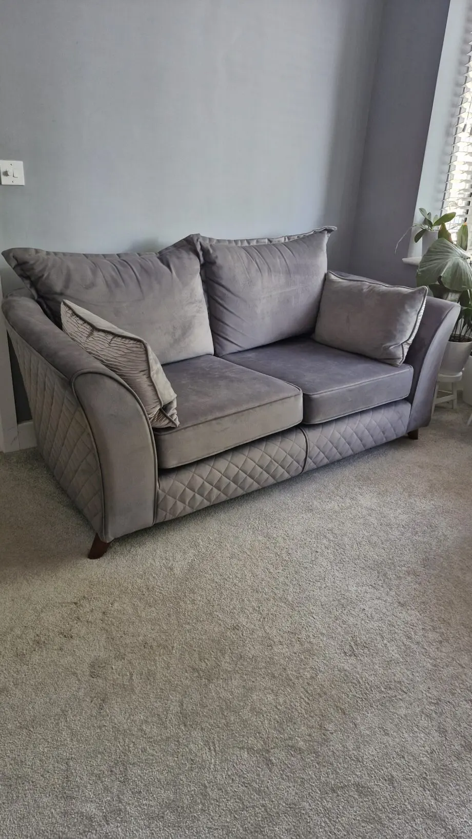 Sofology grey shimmer sofa set 2 + cuddle and storage footstool
