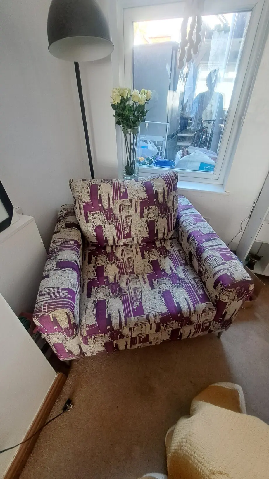 DFS arm chair (purple and grey)